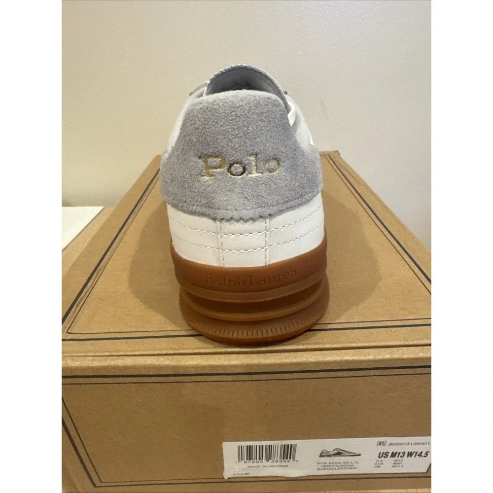 Polo‎ Ralph Lauren Heritage Aera Leather Suede Sneaker Men's 13 White Gum New